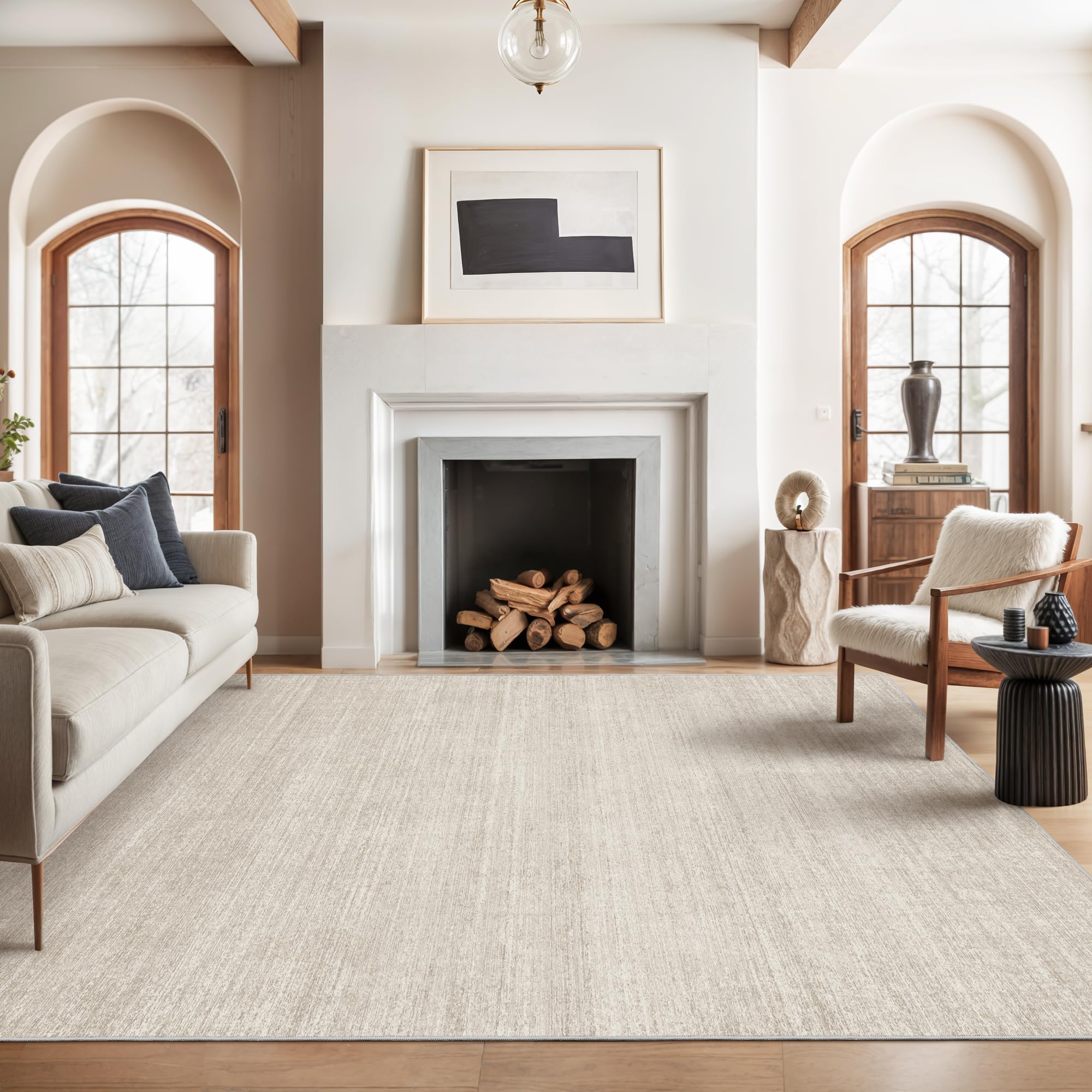 Valenrug front view beige rug showing pattern and room cohesion benefit