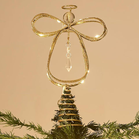 Valery Madelyn front view of gold angel topper showing elegant silhouette and festive sparkle