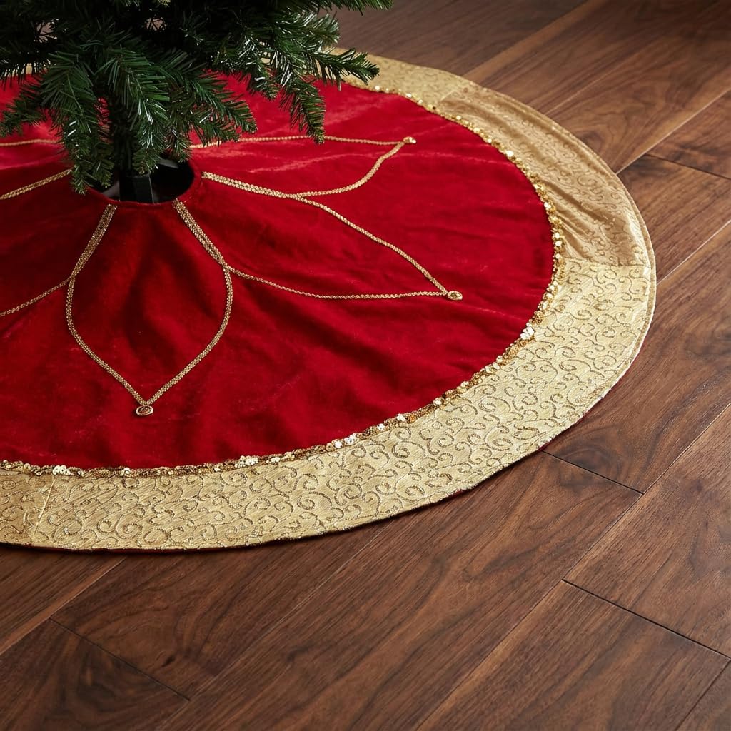 Valery Madelyn close-up of gold embroidery showing intricate holiday detail