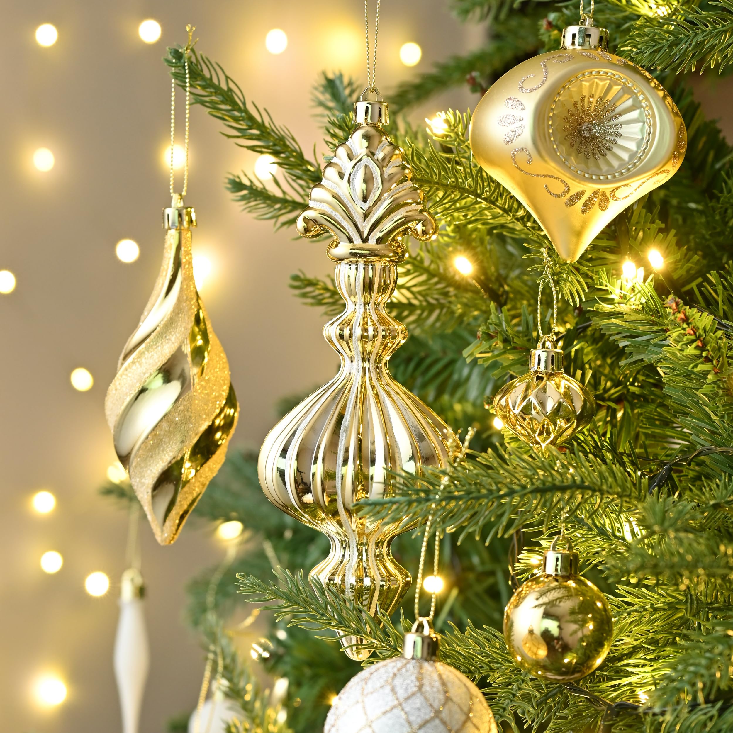 Valery Madelyn close-up of ornament finishes highlighting texture variety and sparkle