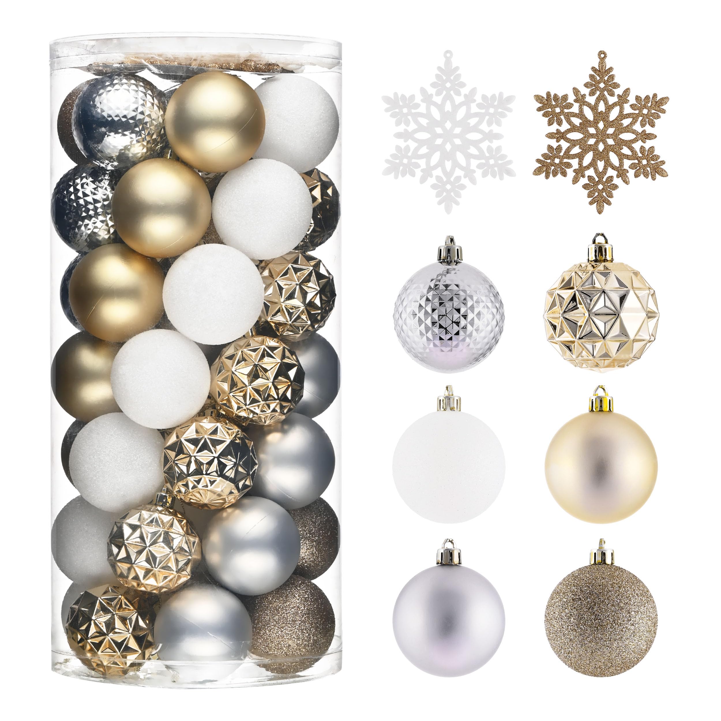 Valery Madelyn front packaging showing 50 ornaments and silver theme benefit: ready-to-decorate