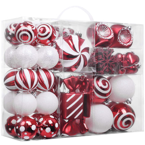 Valery Madelyn front packaging showing 108-piece red and white ornament set benefit ready-to-decorate