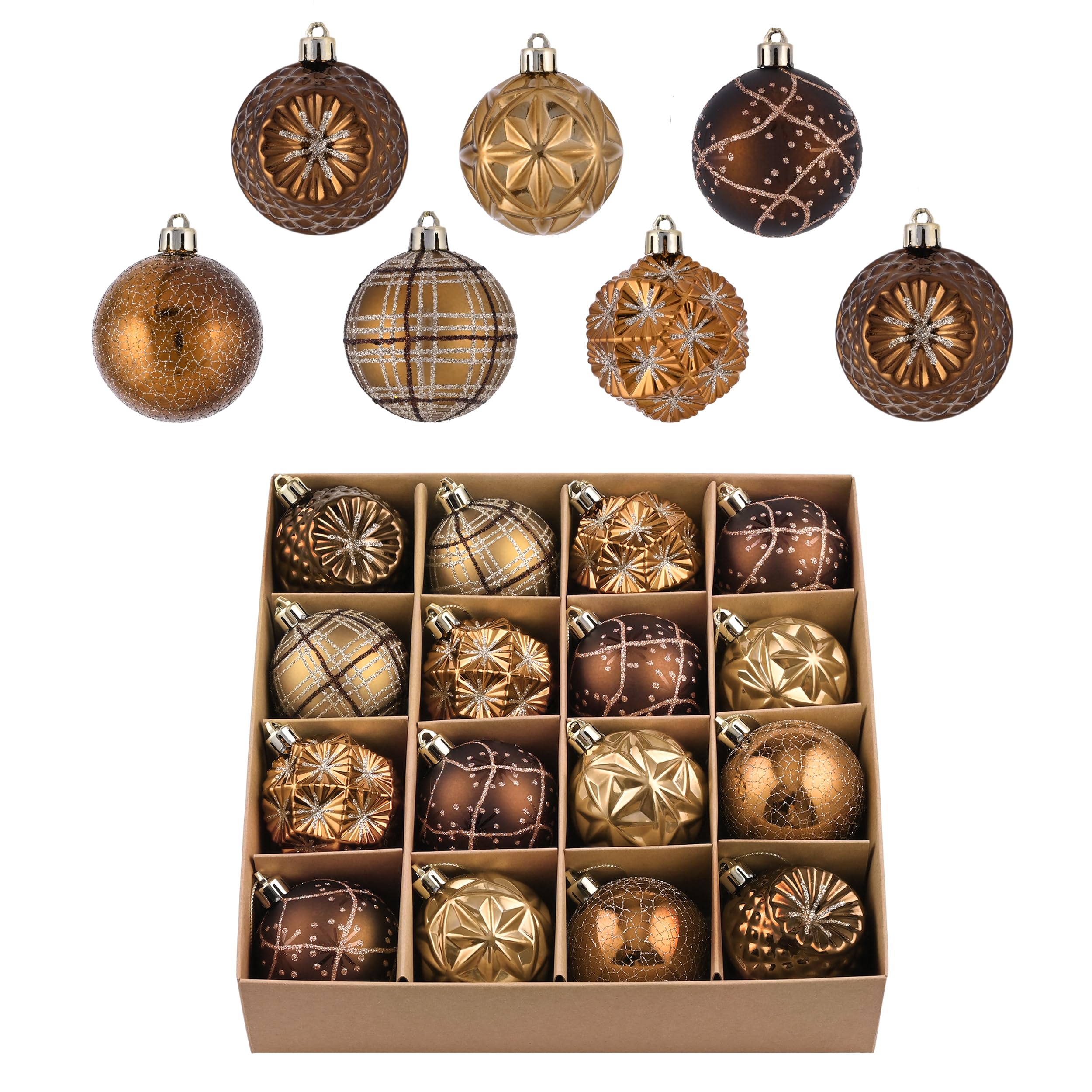 Valery Madelyn front view of the 16-piece fall ornament package showing bronze tones and ready-to-hang strings