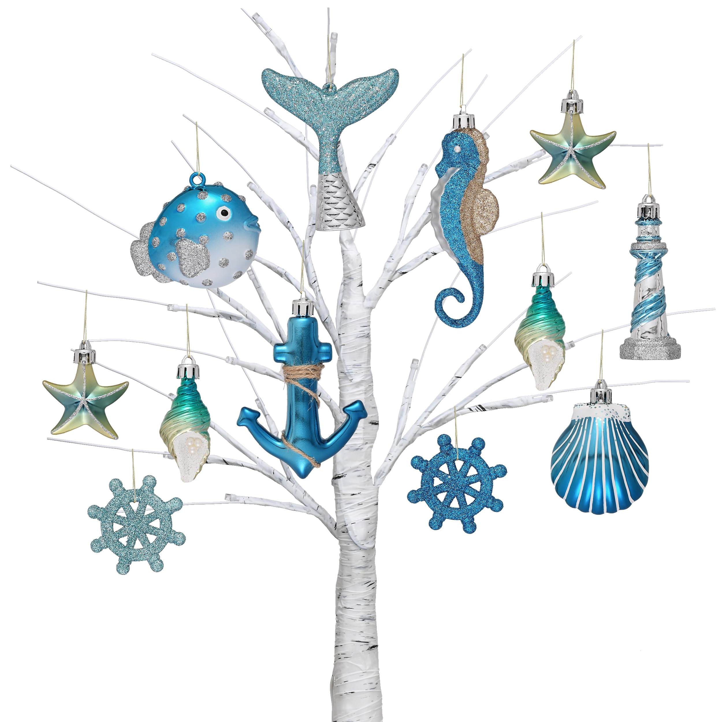 Valery Madelyn front packaging showing twelve ocean-themed ornaments and benefits