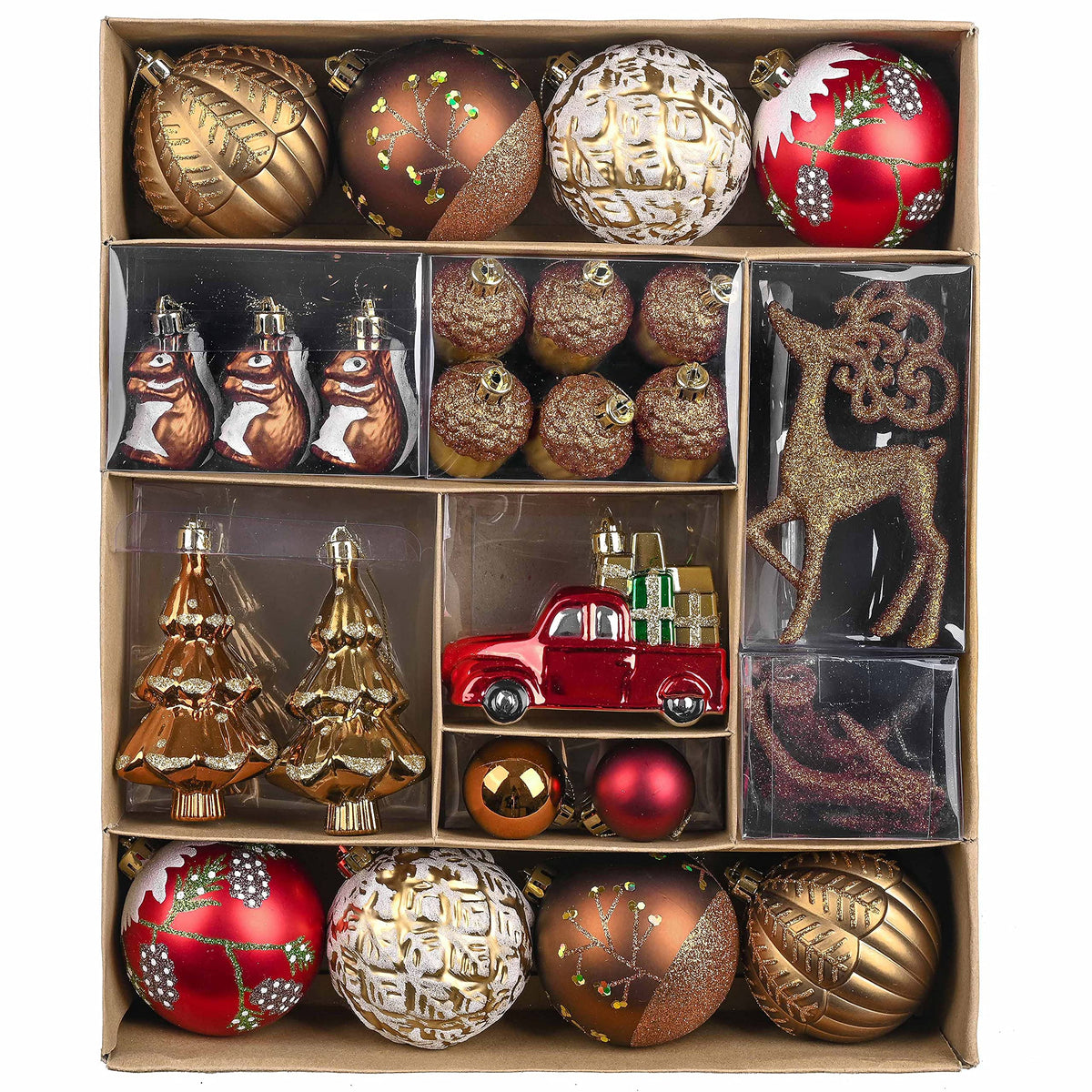 Valery Madelyn front packaging showing 60-piece rustic ornament set, durable and decorative