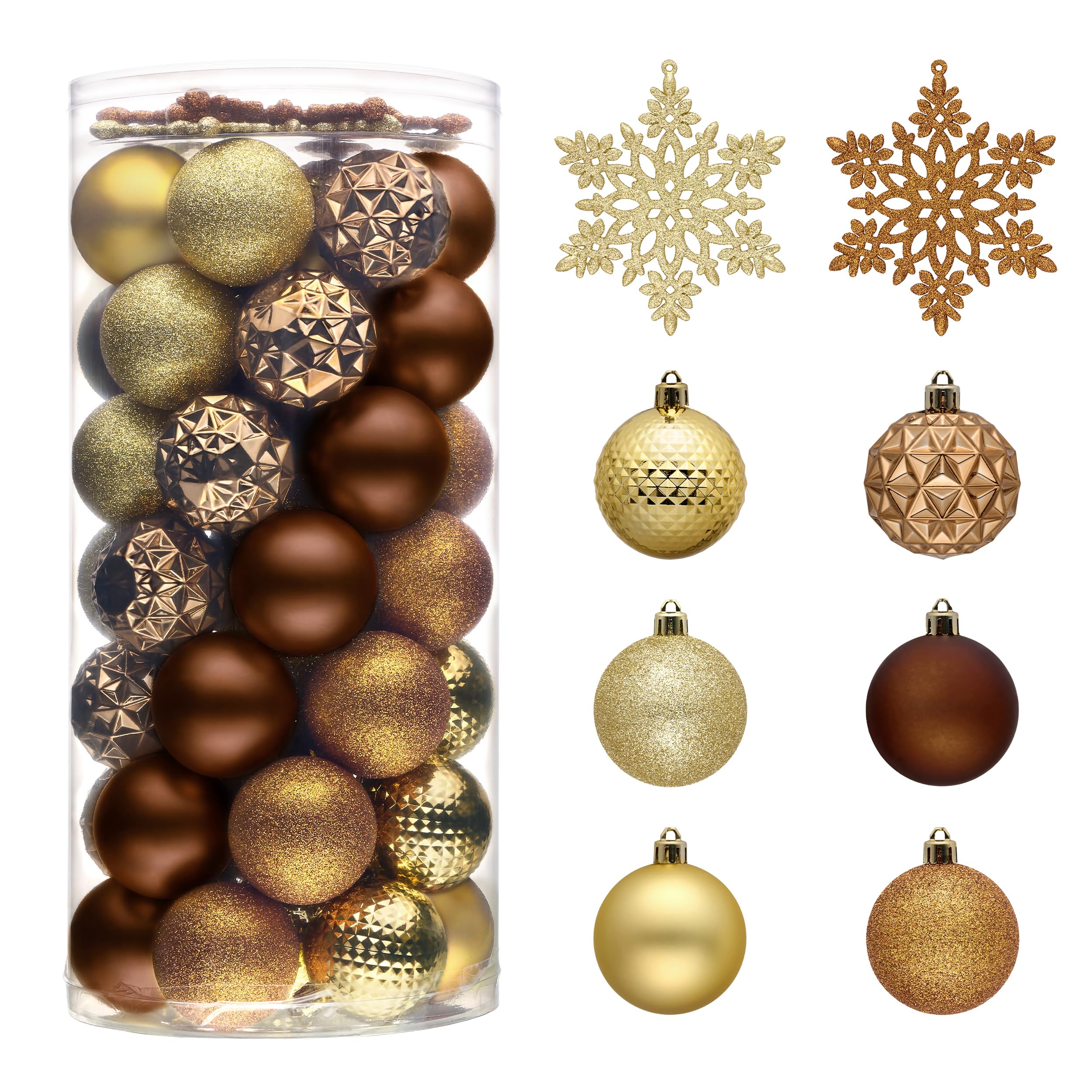 Valery Madelyn front packaging showing 50 mixed metallic ornaments and benefit of complete set