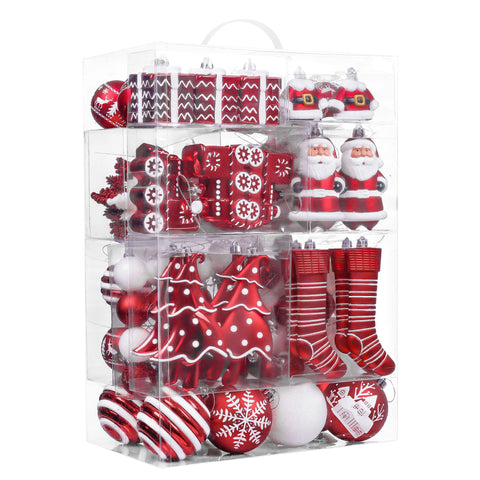Valery Madelyn front packaging showing 155-piece red and white ornament set for full-tree styling
