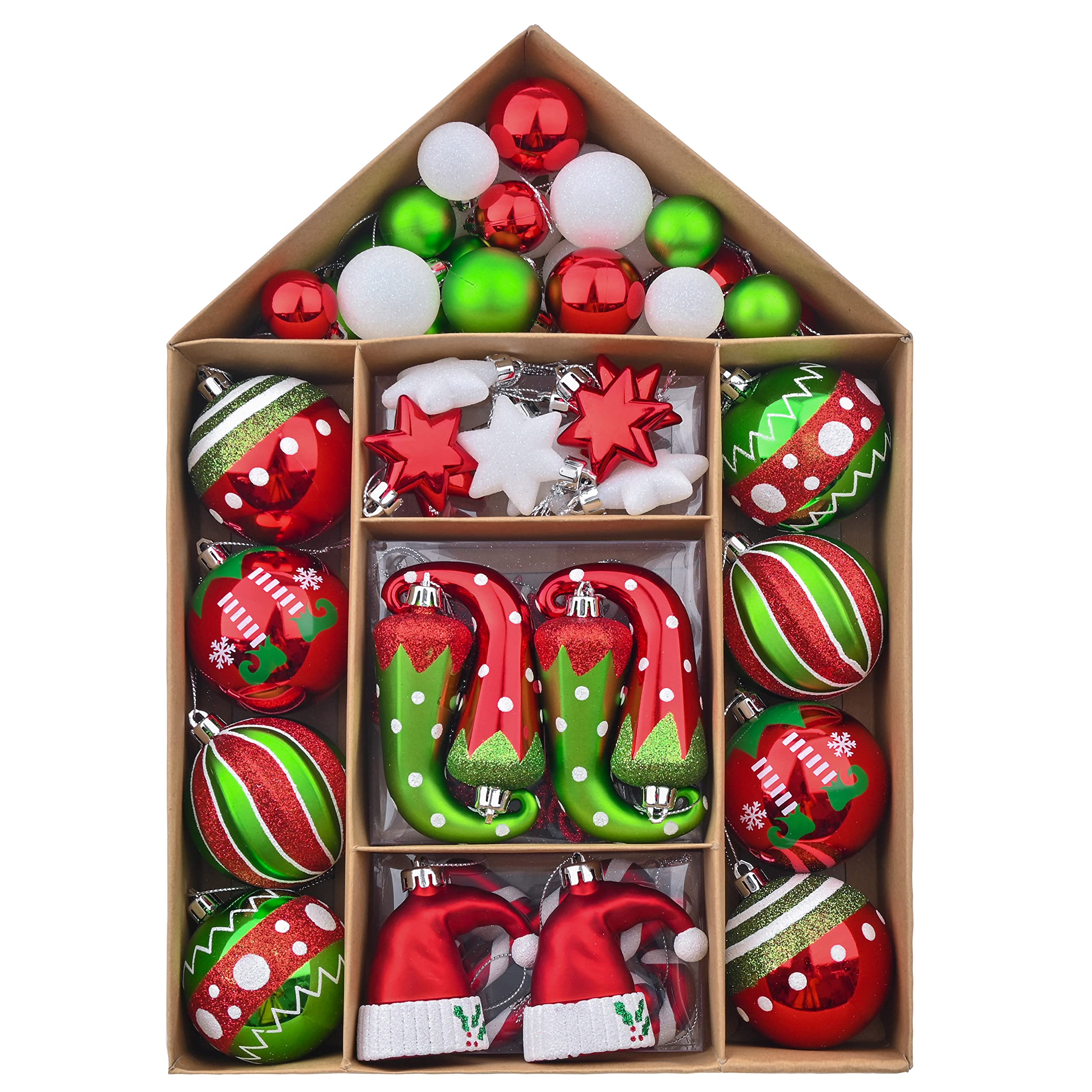 Valery Madelyn front packaging showing 70-piece colorful ornament set and easy storage benefit
