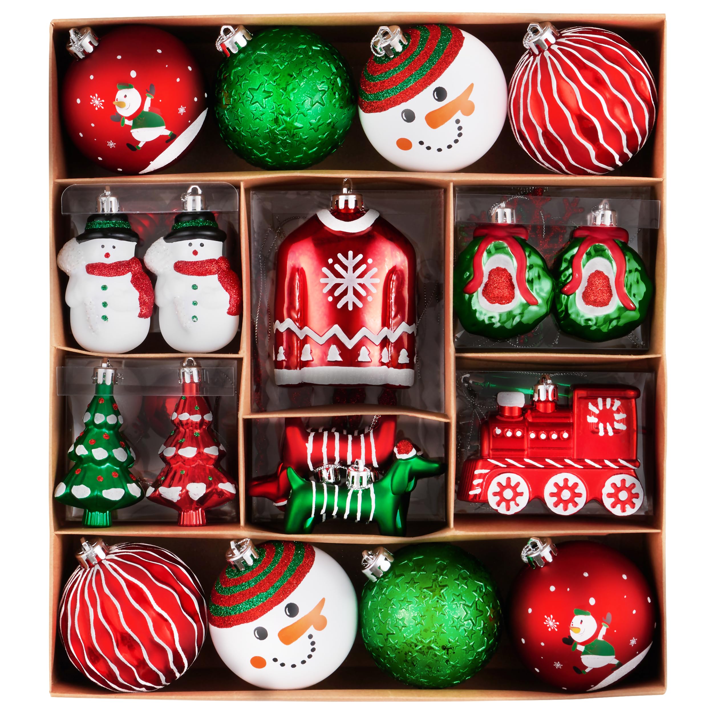 Valery Madelyn front packaging showing 60-piece festive ornament set benefits quick setup