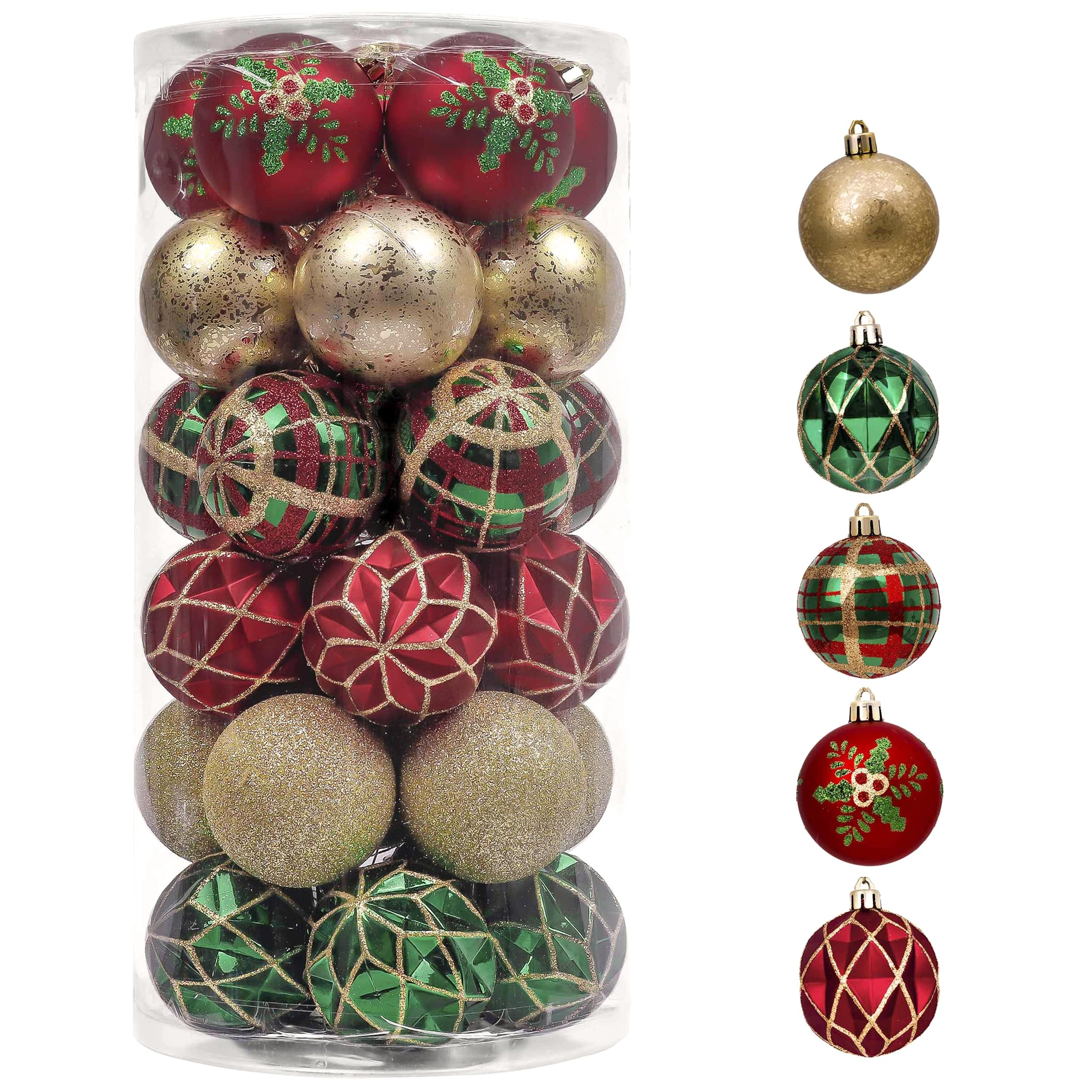 Valery Madelyn front packaging showing 30 ornaments and color scheme, durable holiday set