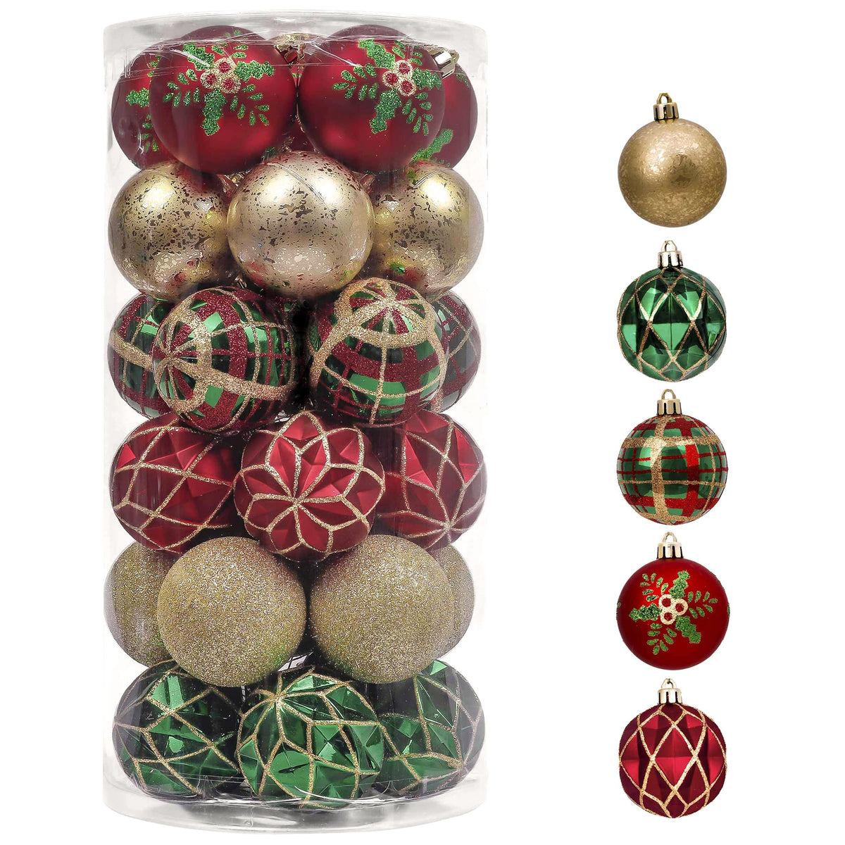 Valery Madelyn front packaging showing 30 ornaments and color scheme, durable holiday set