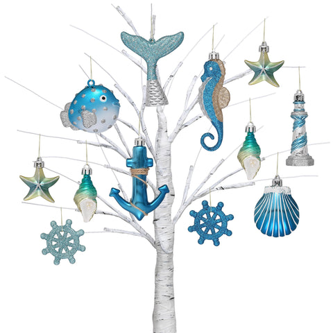 Valery Madelyn front packaging showing twelve ocean-themed ornaments and benefits