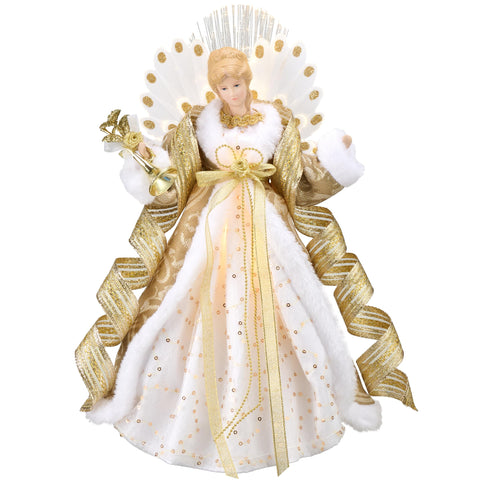 Valery Madelyn front view angel topper showing warm glow and elegant red gold finish