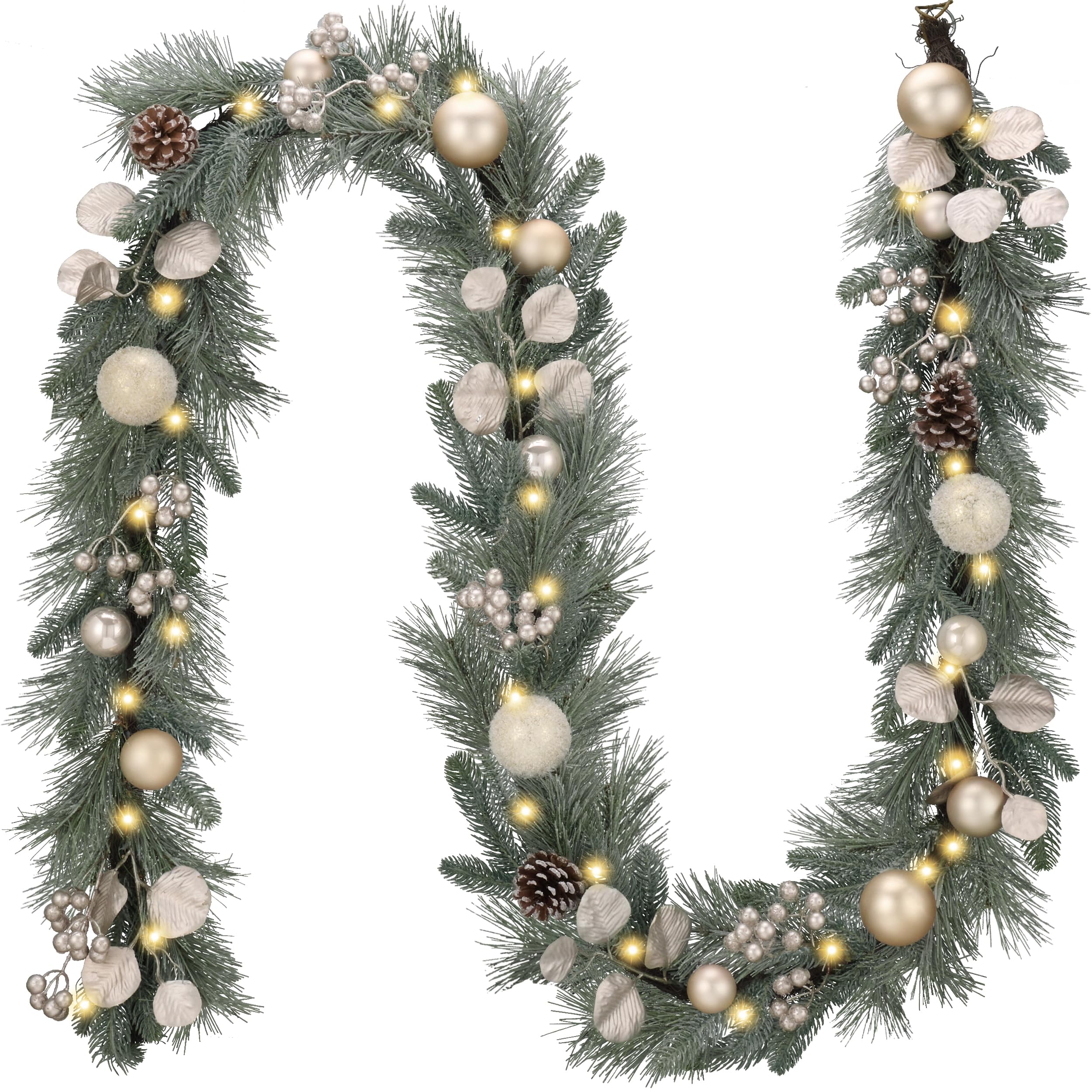 Valery Madelyn front view of full 9ft garland adding festive mantel curb appeal