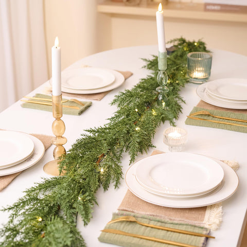 Valery Madelyn garland lit on mantel creating warm holiday ambiance and glow