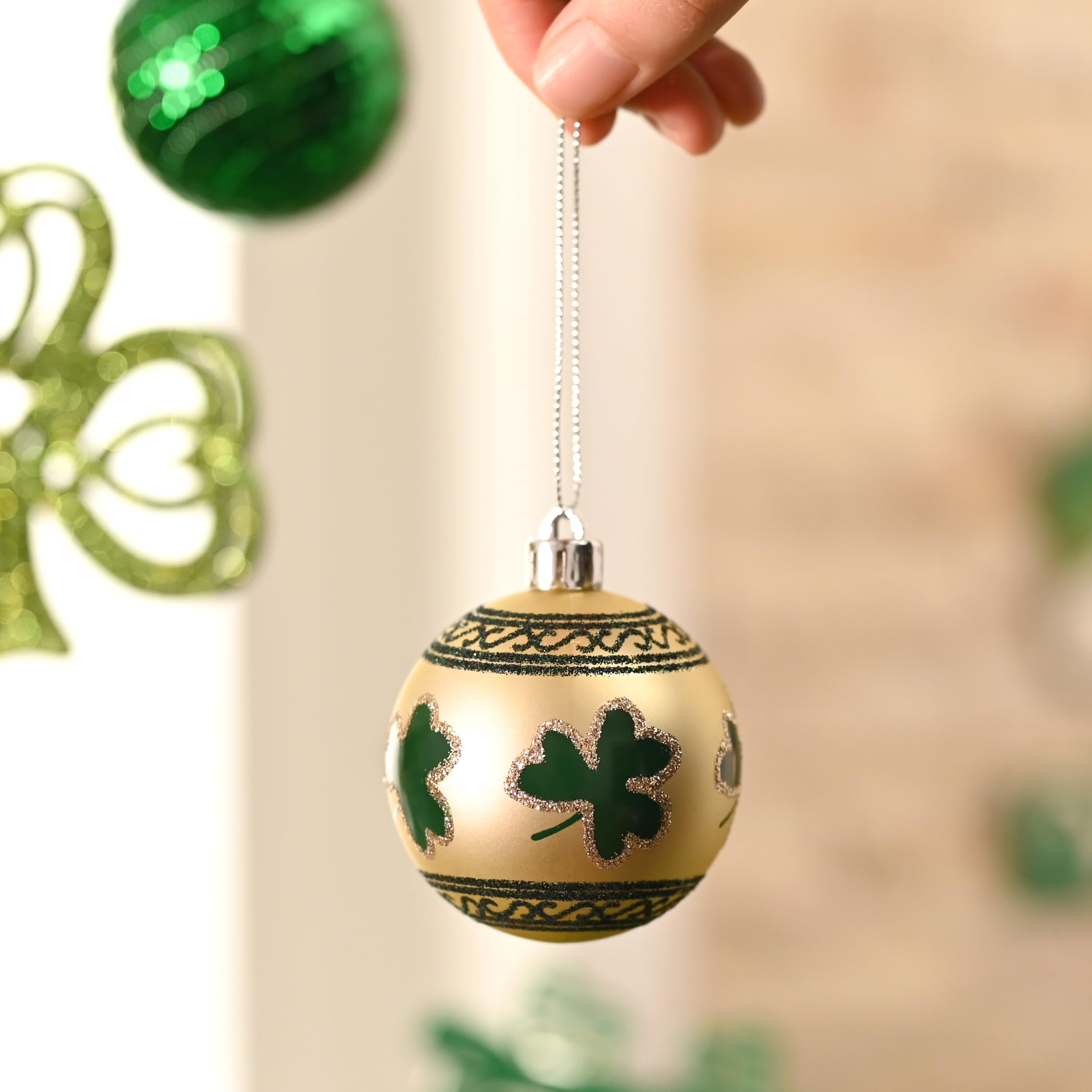 Valery Madelyn gnome and clover ornaments displayed together adding playful Irish charm