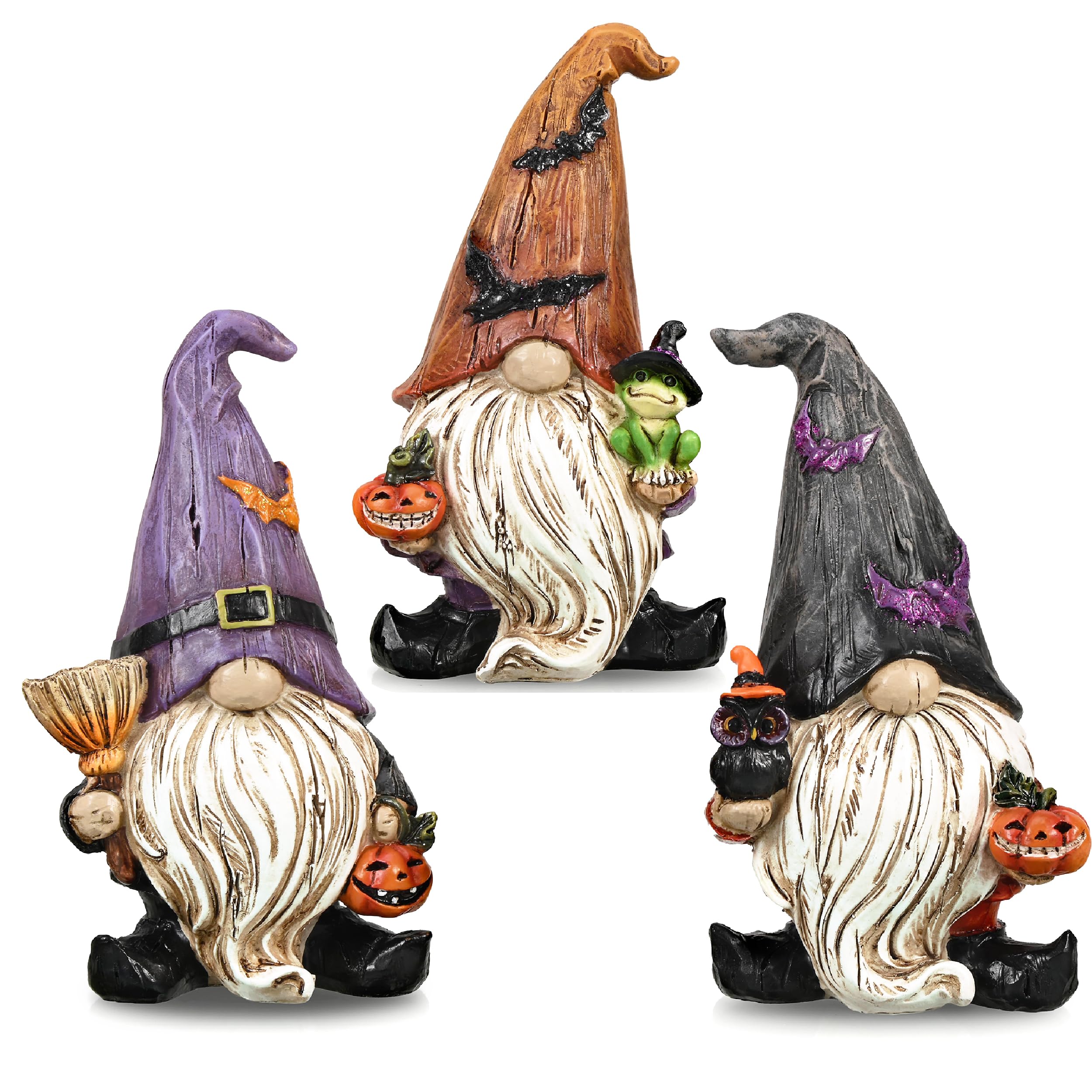 Valery Madelyn front view of three gnome figurines showing design and scale