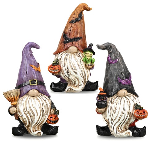 Valery Madelyn front view of three gnome figurines showing design and scale