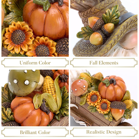 Valery Madelyn gnomes styled on mantel adding cozy autumn atmosphere