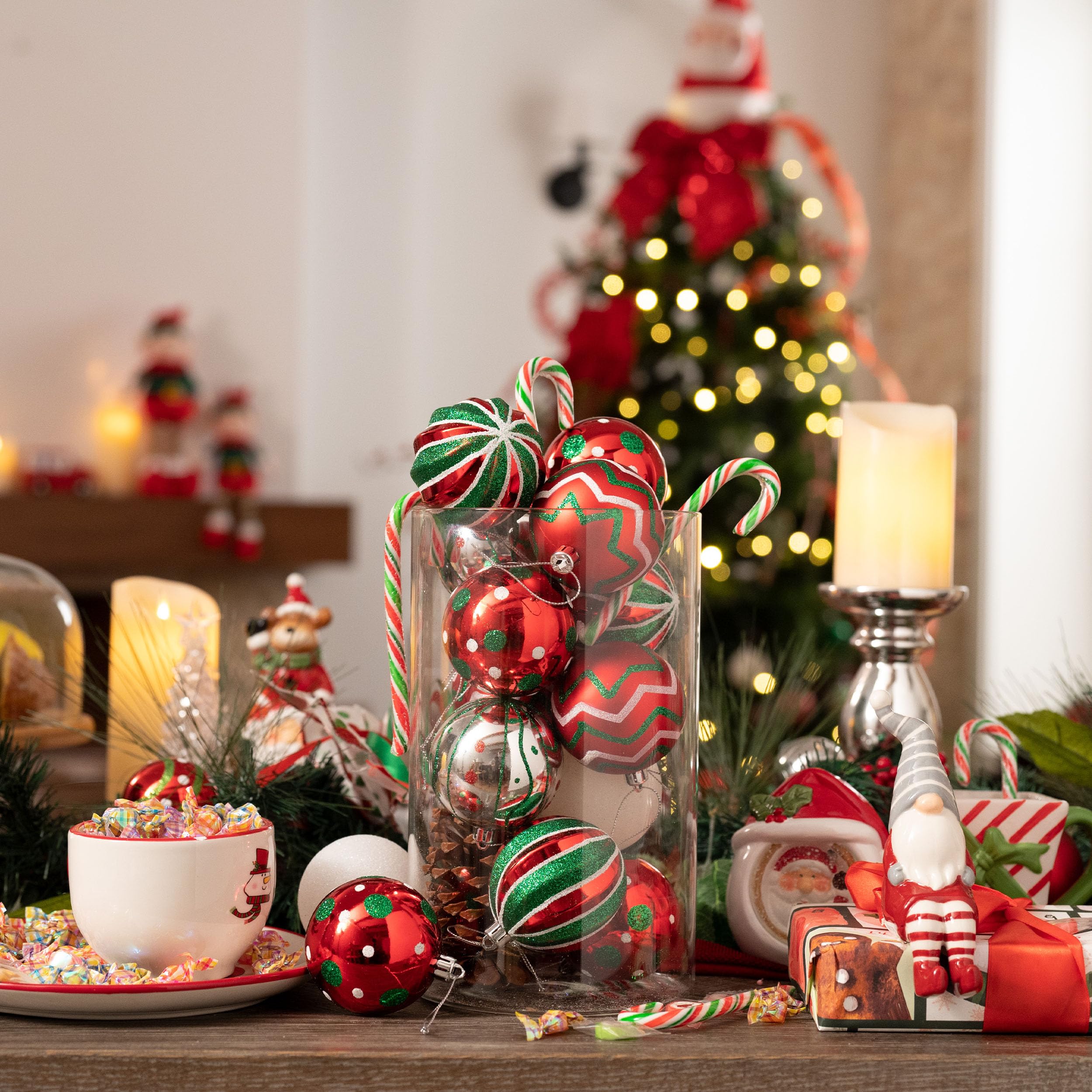 Valery Madelyn ornaments hanging on a tree creating festive color and easy family-friendly decorating