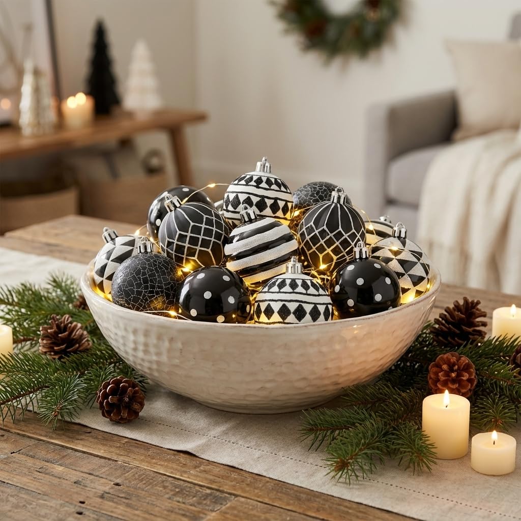 Valery Madelyn ornaments hanging on tree adding cohesive modern holiday style