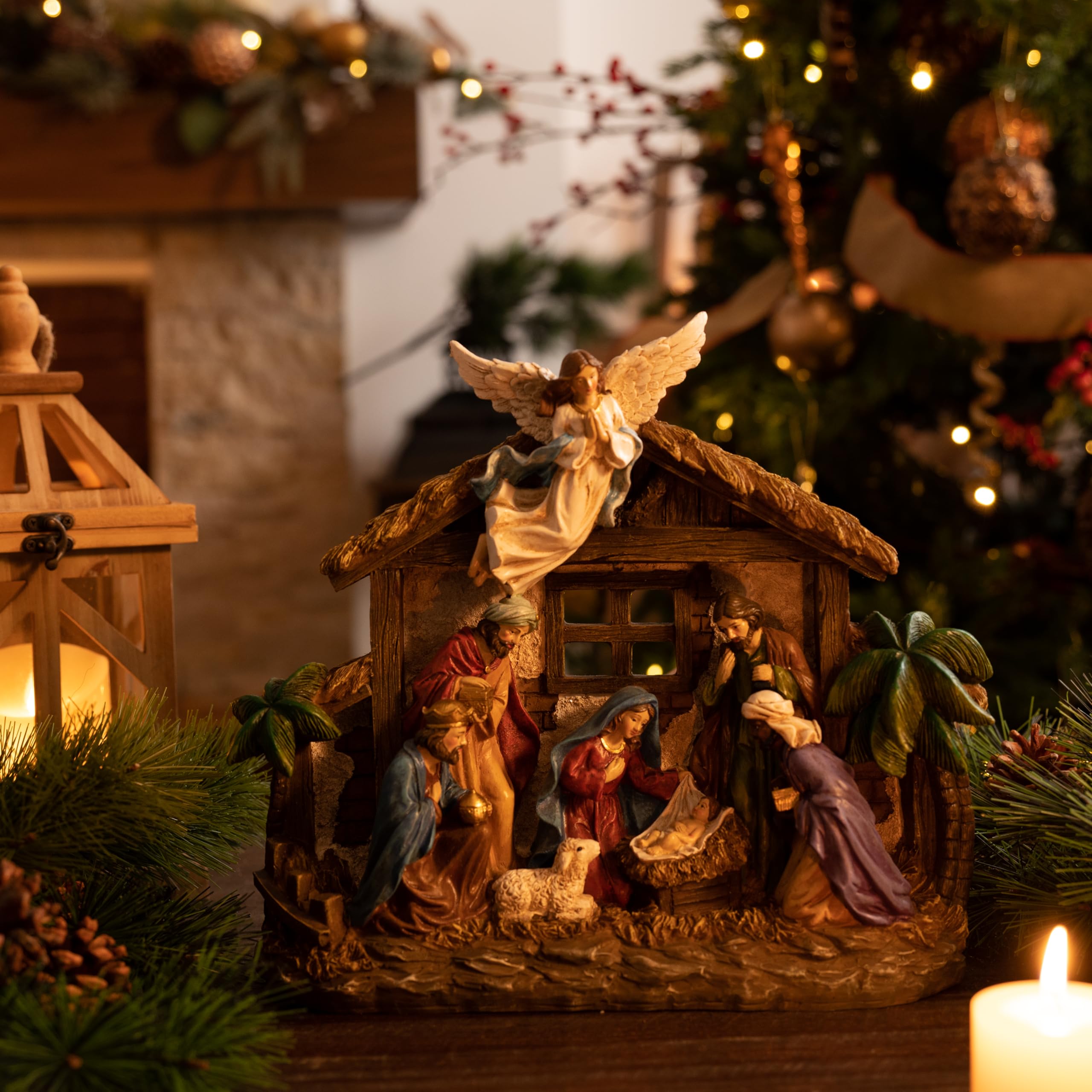 Valery Madelyn displayed in an entryway vignette, creates welcoming seasonal atmosphere