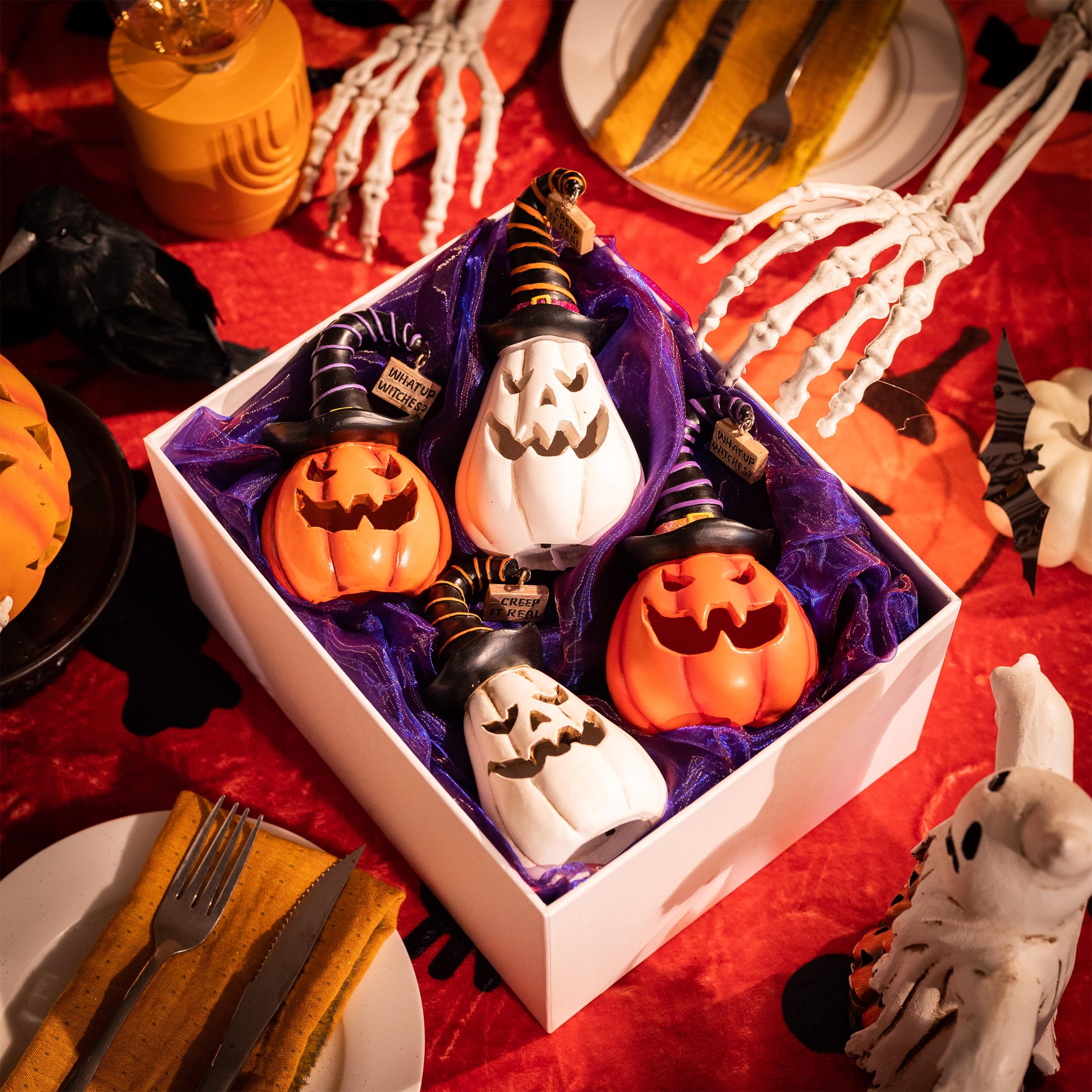 Valery Madelyn pumpkins on entry table creating welcoming Halloween accent