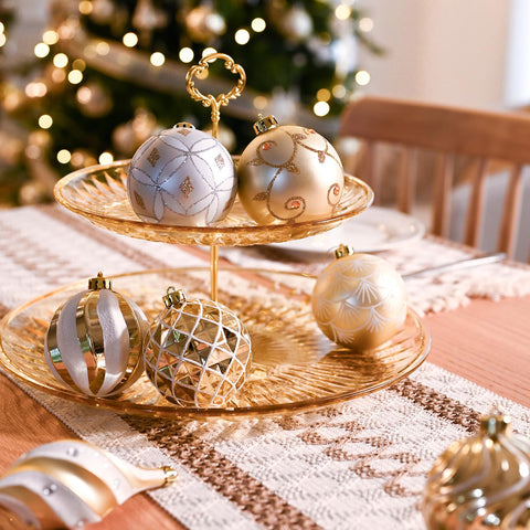 Valery Madelyn ornaments used in a table centerpiece providing cohesive holiday style