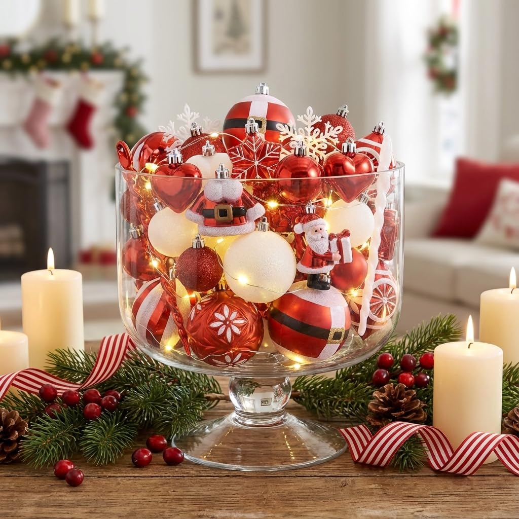 Valery Madelyn ornaments hung on a decorated tree demonstrating balanced color and family-safe shatterproof use