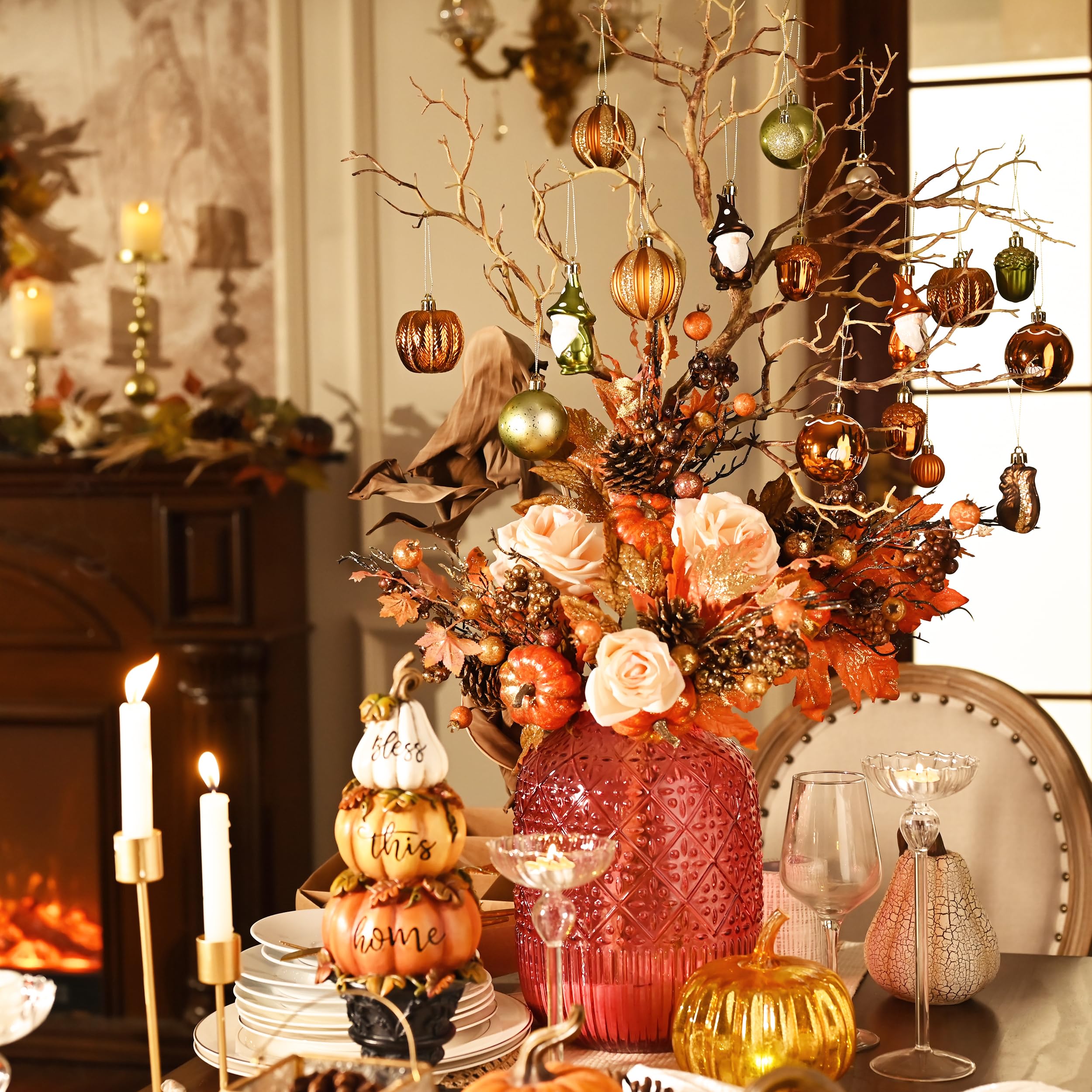 Valery Madelyn pumpkin and squirrel ornaments displayed to show novelty shapes and charm