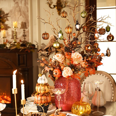 Valery Madelyn pumpkin and squirrel ornaments displayed to show novelty shapes and charm