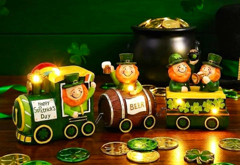 Valery Madelyn front view of lighted train showing festive silhouette and charming detail