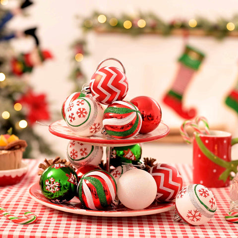 Valery Madelyn ornaments arranged on a table wreath demonstrating versatile styling