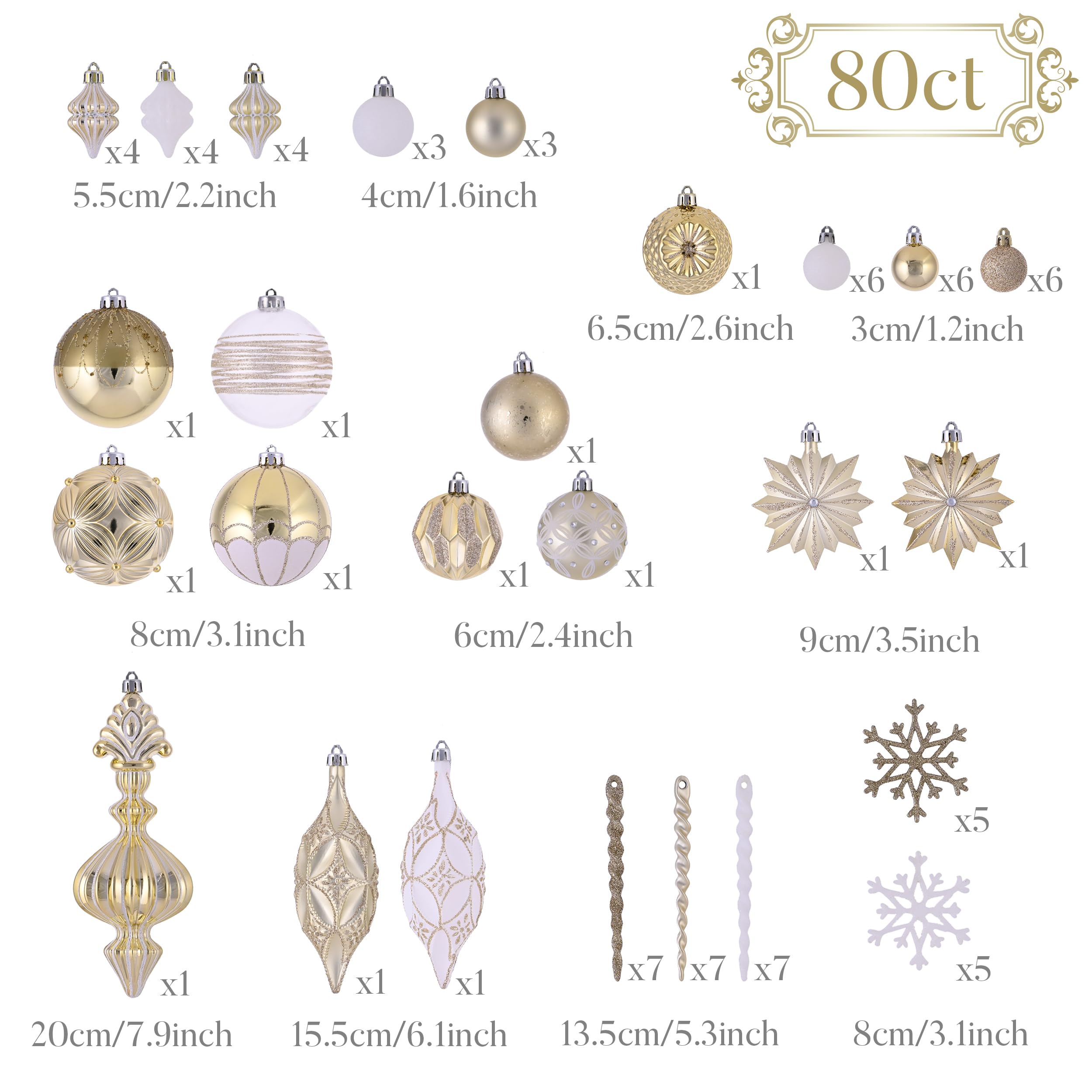 Valery Madelyn assorted shapes arranged to show variety and coordinated gold-white theme