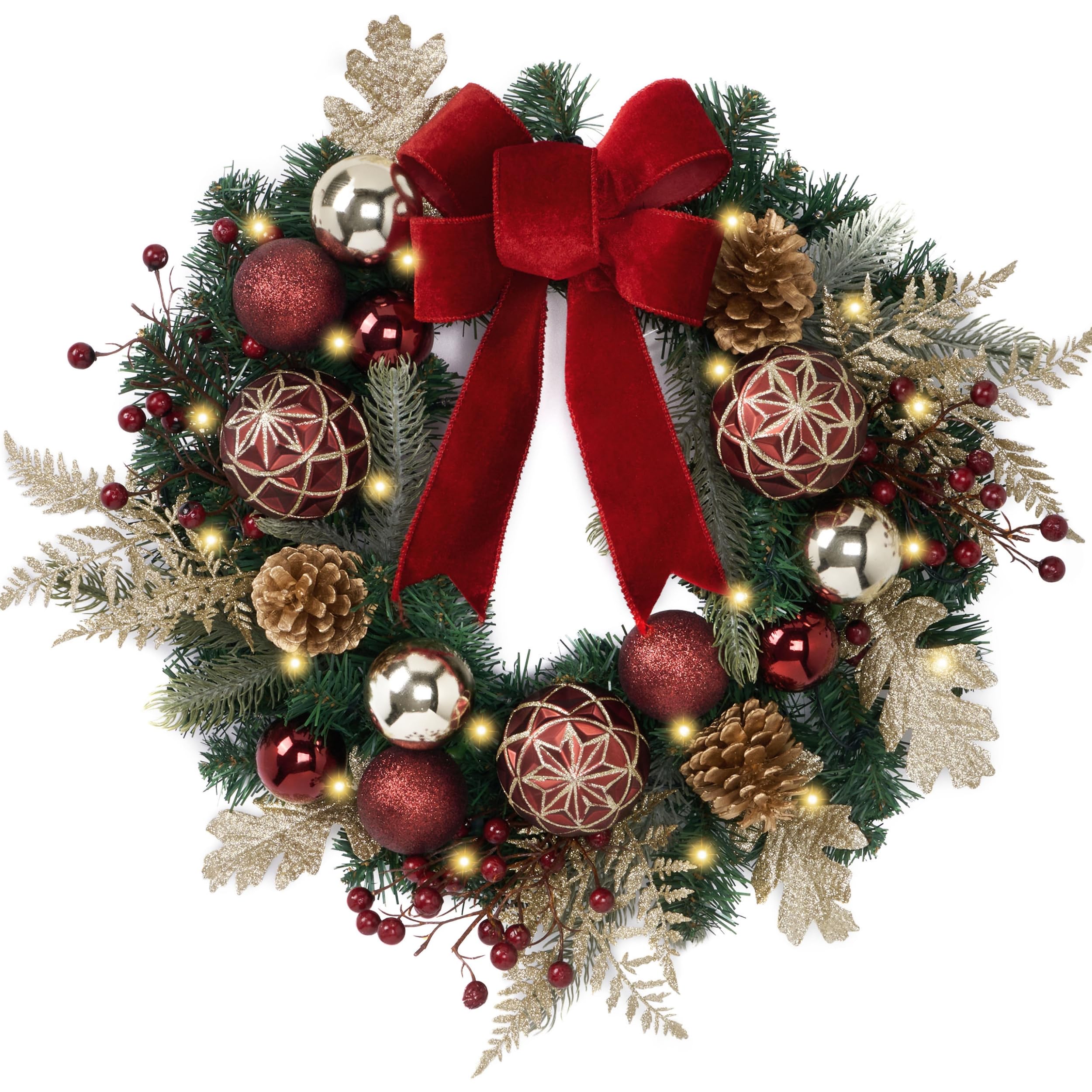 Valery Madelyn wreath front view showing full festive composition and welcoming look