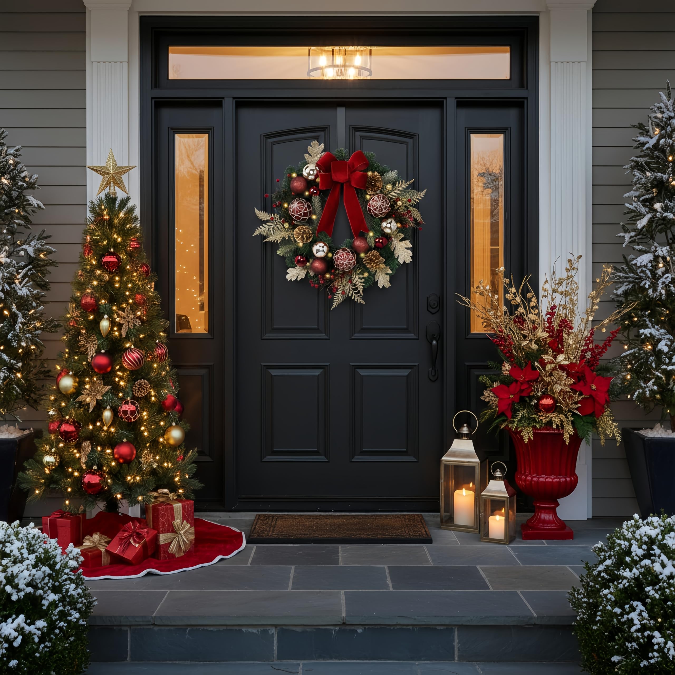 Valery Madelyn wreath hung on an entry door creating inviting curb appeal