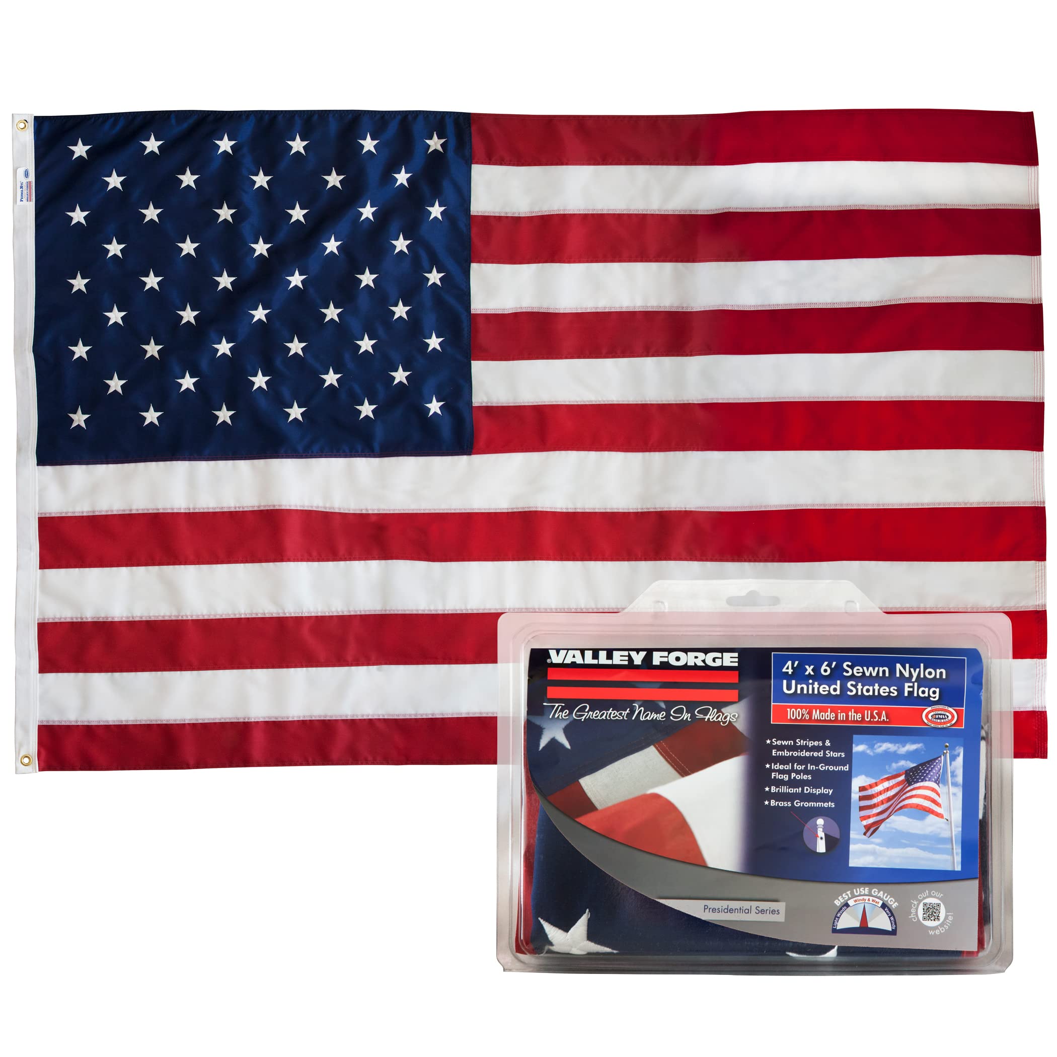 Valley Forge flag front view showing full 3x5 design and vibrant colors for curb appeal