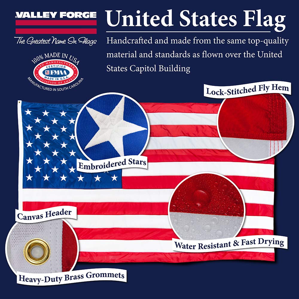 Valley Forge flag flying on a patio pole demonstrating year-round outdoor display