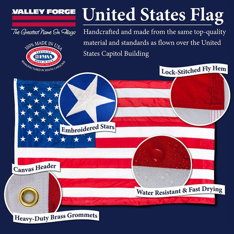 Valley Forge flag flying on a patio pole demonstrating year-round outdoor display