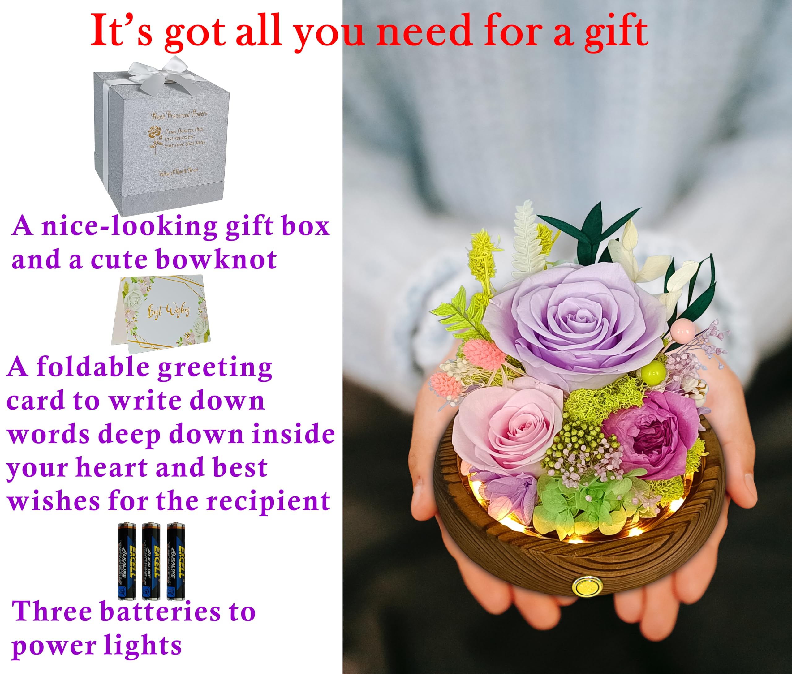 Valley of Rain & Forest gift box contents with batteries and greeting card for easy gifting benefit