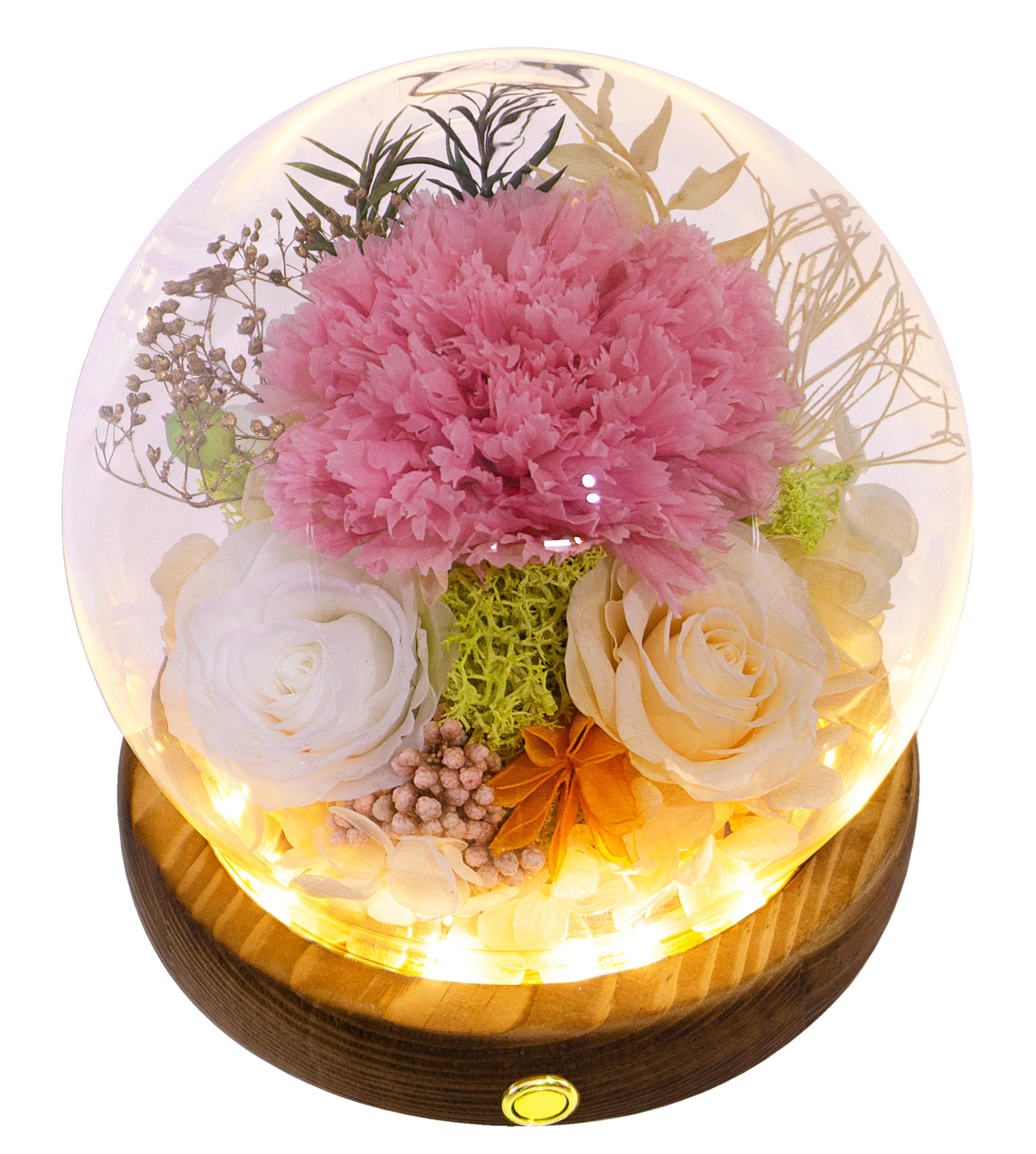 Valley of Rain & Forest front glass dome showing preserved flowers and elegant display benefit