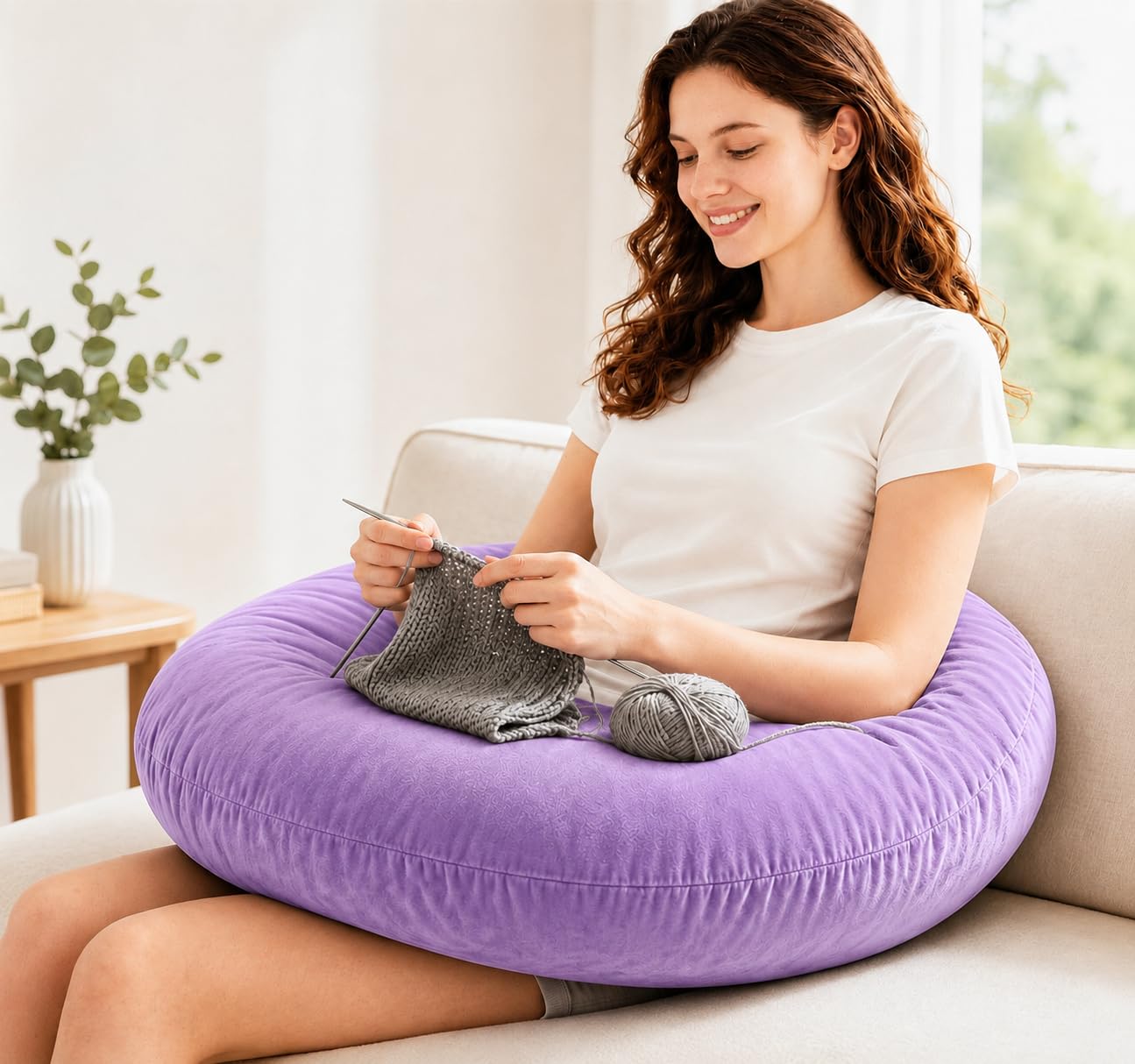 vamorry front view of U-shaped arm pillow showing overall shape and benefit of arm support