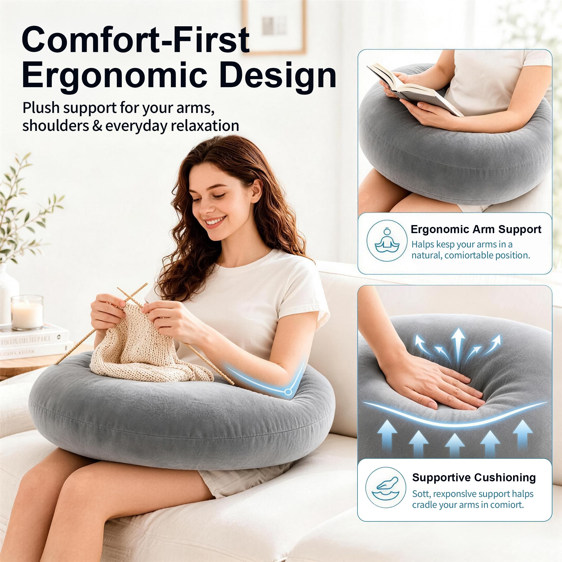 vamorry pillow on bed supporting reader’s forearms for better posture