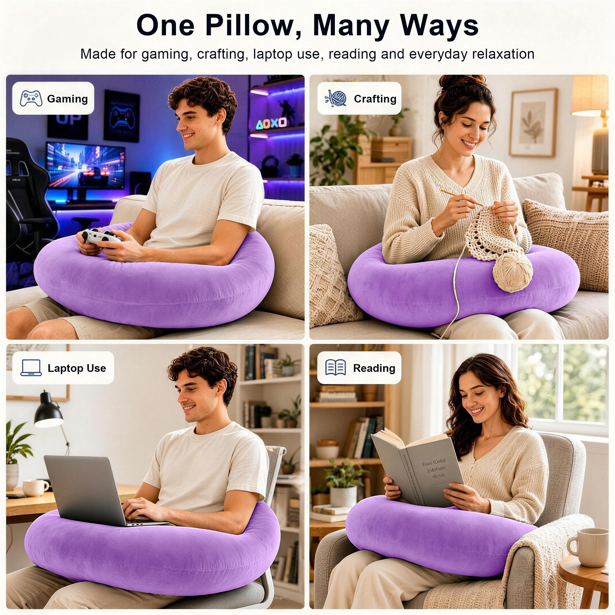 vamorry pillow across lap supporting a laptop to improve wrist alignment and comfort