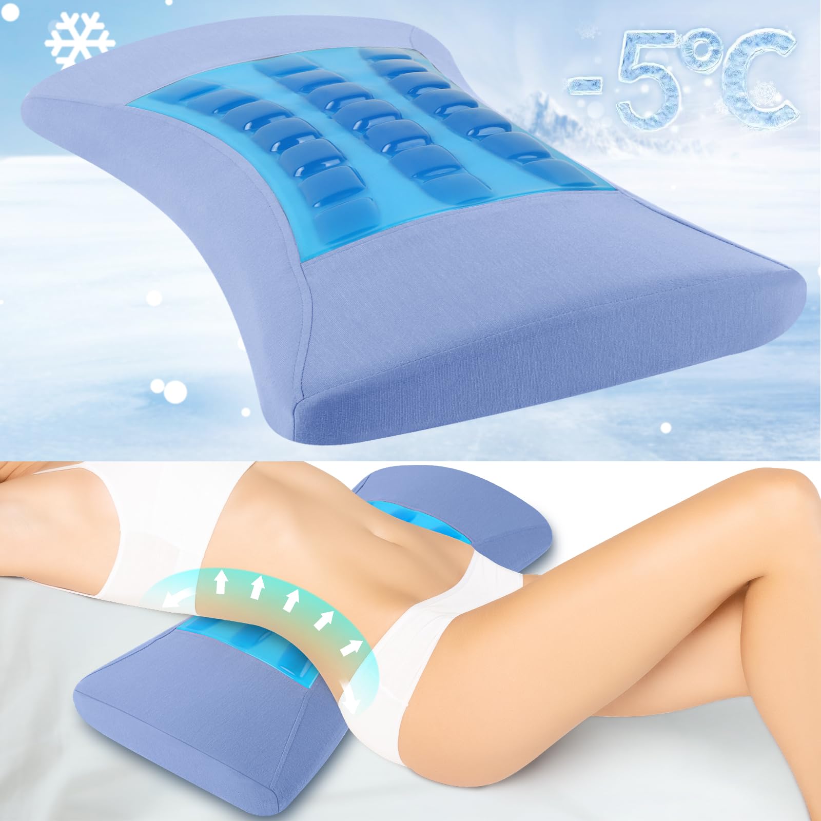 vamorry lumbar pillow front view showing ergonomic shape and immediate back support