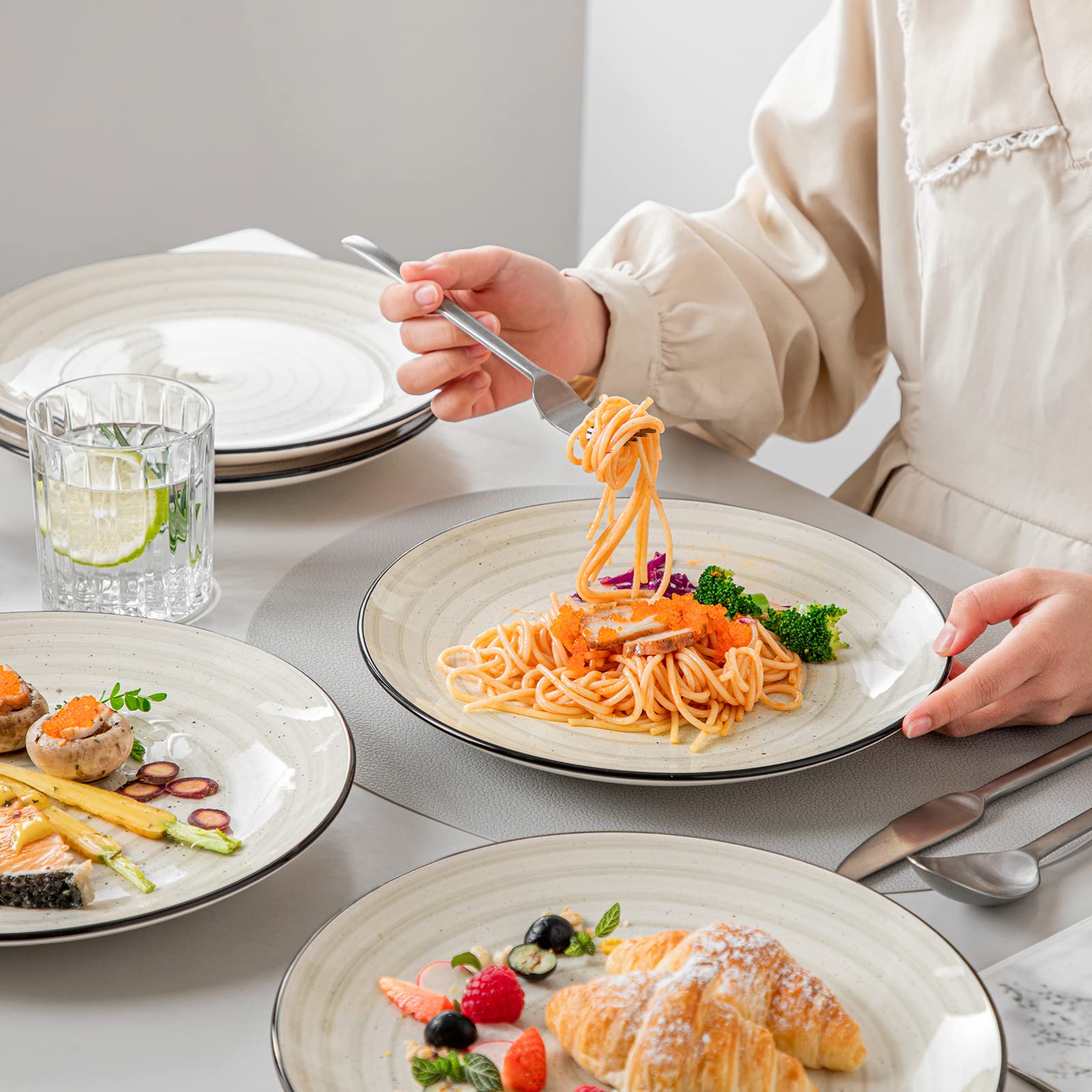 vancasso plate size comparison with fork and knife indicating scale