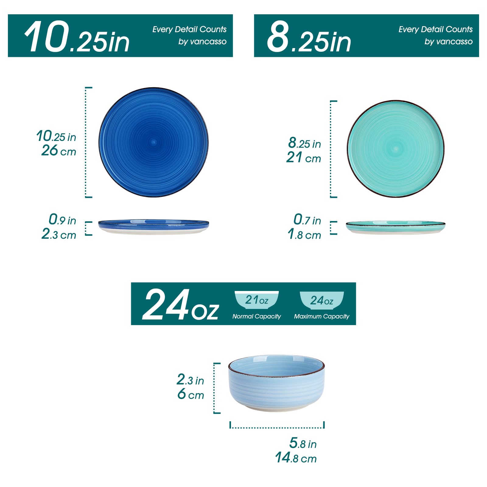 vancasso dinner plate close-up showing blue glaze and durable smooth surface for serving