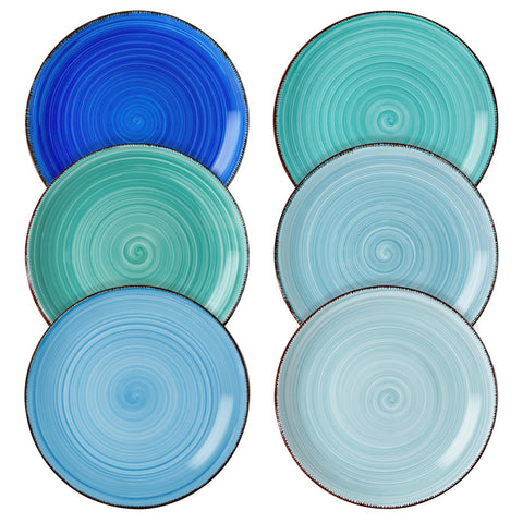 vancasso front view of six blue salad plates, stylish table upgrade