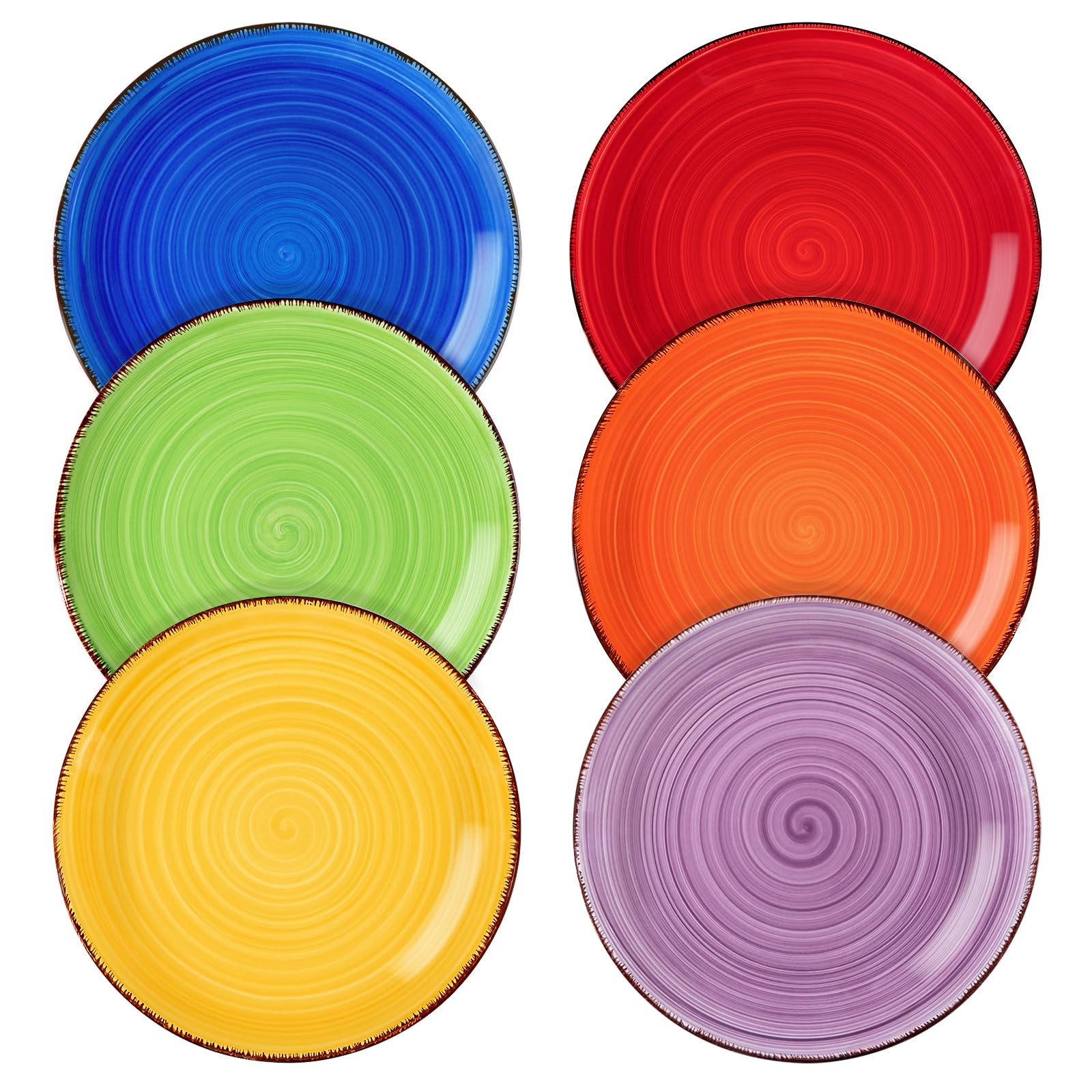 vancasso front view of six plates showing colorful set and easy storage benefit
