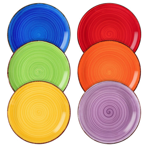 vancasso front view of six plates showing colorful set and easy storage benefit